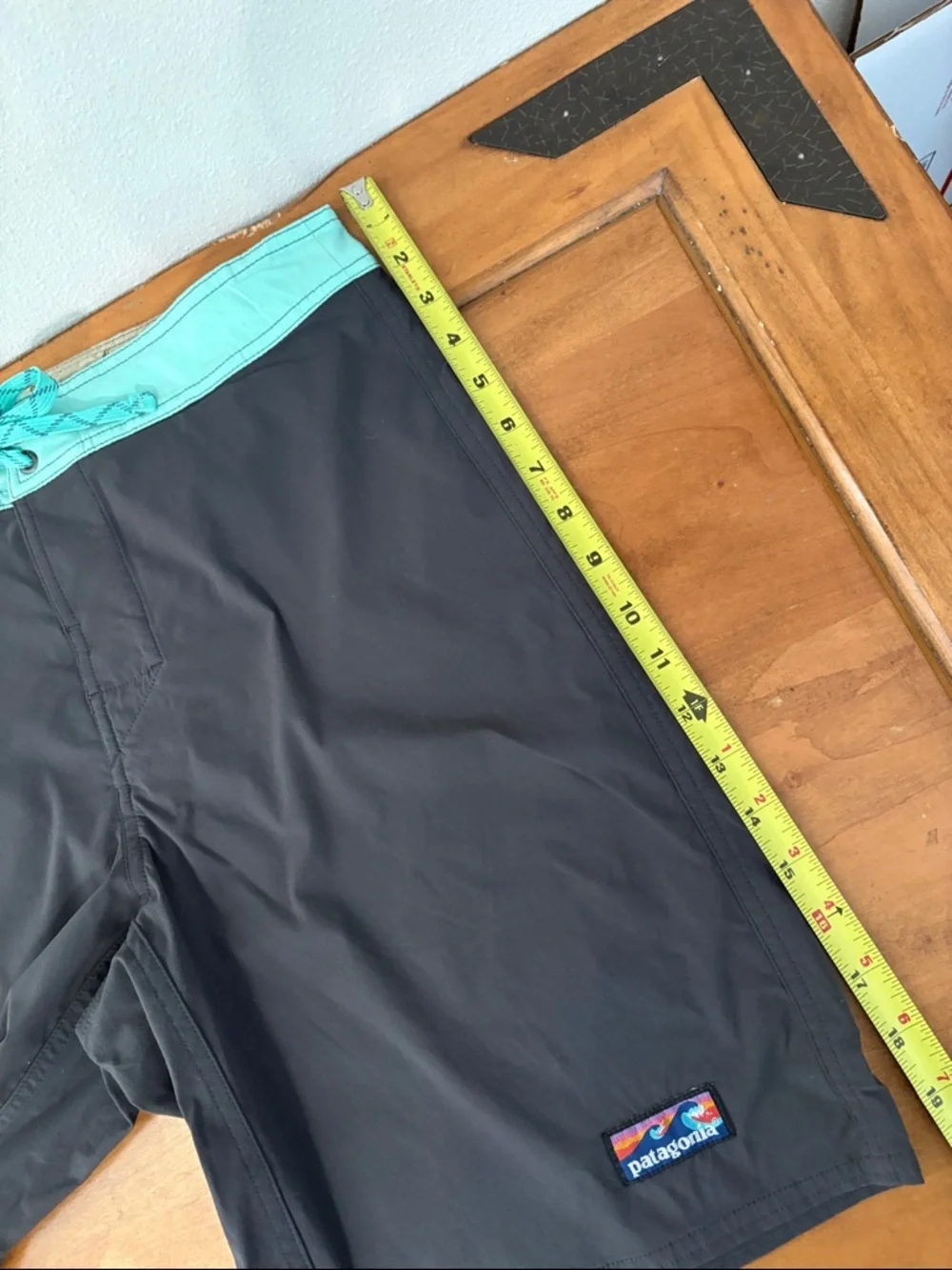 Patagonia Gray Board Shorts with Aqua Waistband Size 30